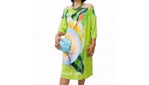 poncho top dress green handpainting flowers 